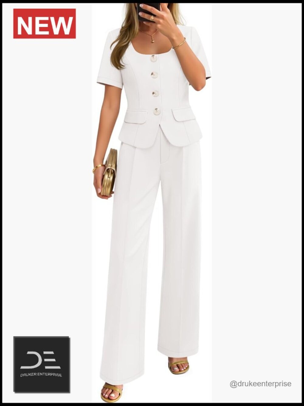 ZESICA Women's Summer 2 Piece Suit Set - Short Sleeve Blazer & Wide Leg Pants